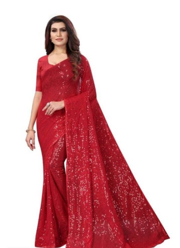 Attractive Georgette Sequin Saree with Blouse piece