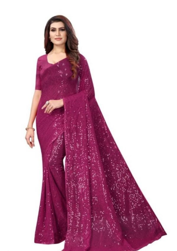 Attractive Georgette Sequin Saree with Blouse piece
