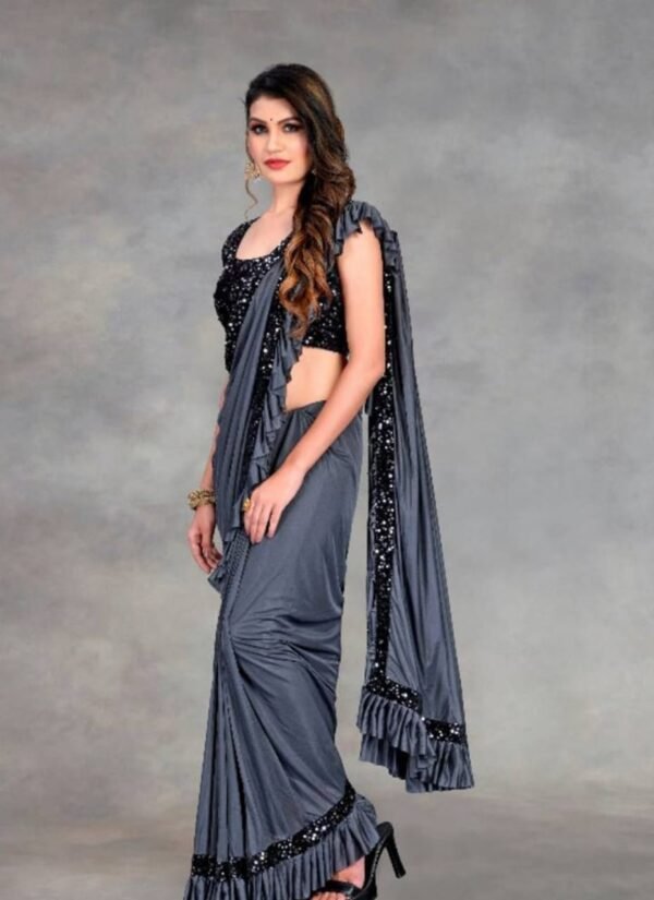 Lycra Squence Embroidered Saree
