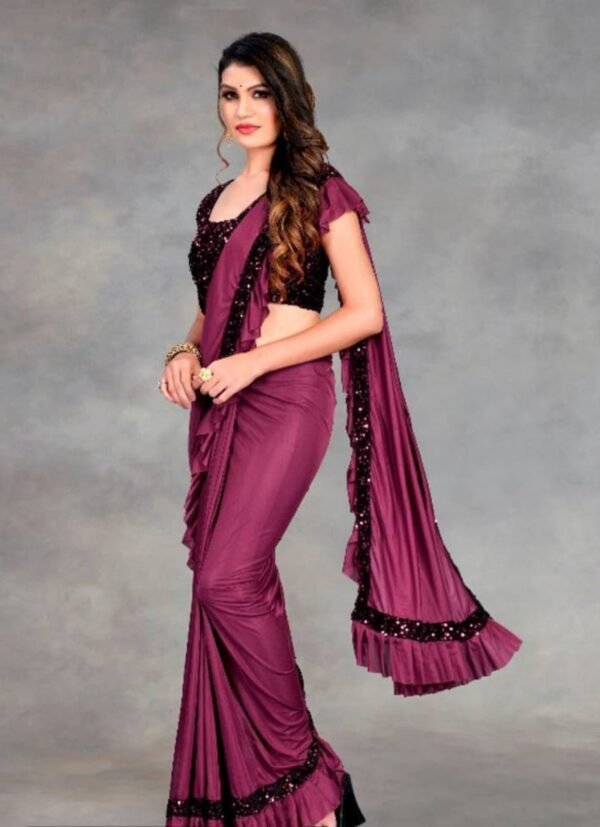Lycra Squence Embroidered Saree