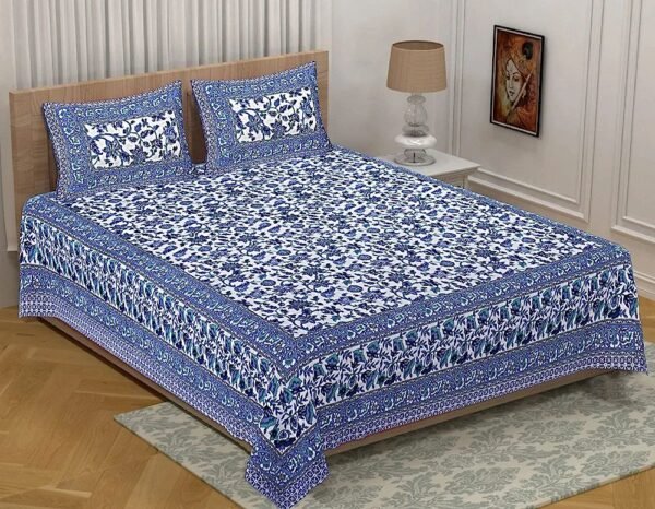 Premium Cotton Floral King Size Bedsheet with Two Pillow Covers