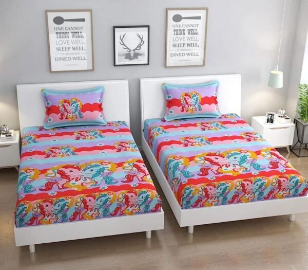 Premium Cotton 3D Printed Two Single Bedsheets With Two Pillow Covers