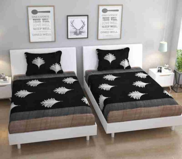 Premium Cotton 3D Printed Two Single Bedsheets With Two Pillow Covers