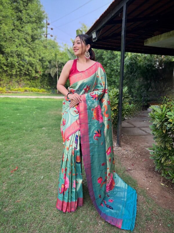 PURE PAITHANI SAREE WITH ALL-OVER ZARI AND MEENAKARI WEAVES