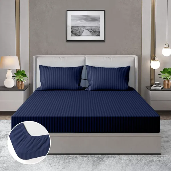 ( Buy 1 Get 1 Free) Luxrious Elastic Fitted Glace Cotton King Size bedsheet with 2 Pillow Covers – 200TC |