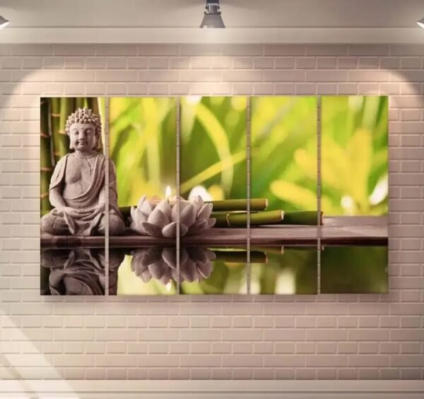 Buddha Multiple Frames Wall Painting For Living Room, Bedroom, Hotels & Office With Sparkle Touch 7mm Hard Wooden Board (50*30 inches)